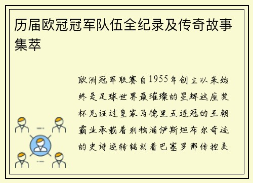 历届欧冠冠军队伍全纪录及传奇故事集萃